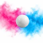 Gender Reveal Golfball mit fein zerstäubtem rosa und blauem Farbpulver
